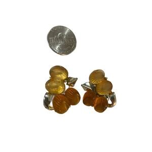 Bold Vintage Amber & Silvertone Clip-On Earrings